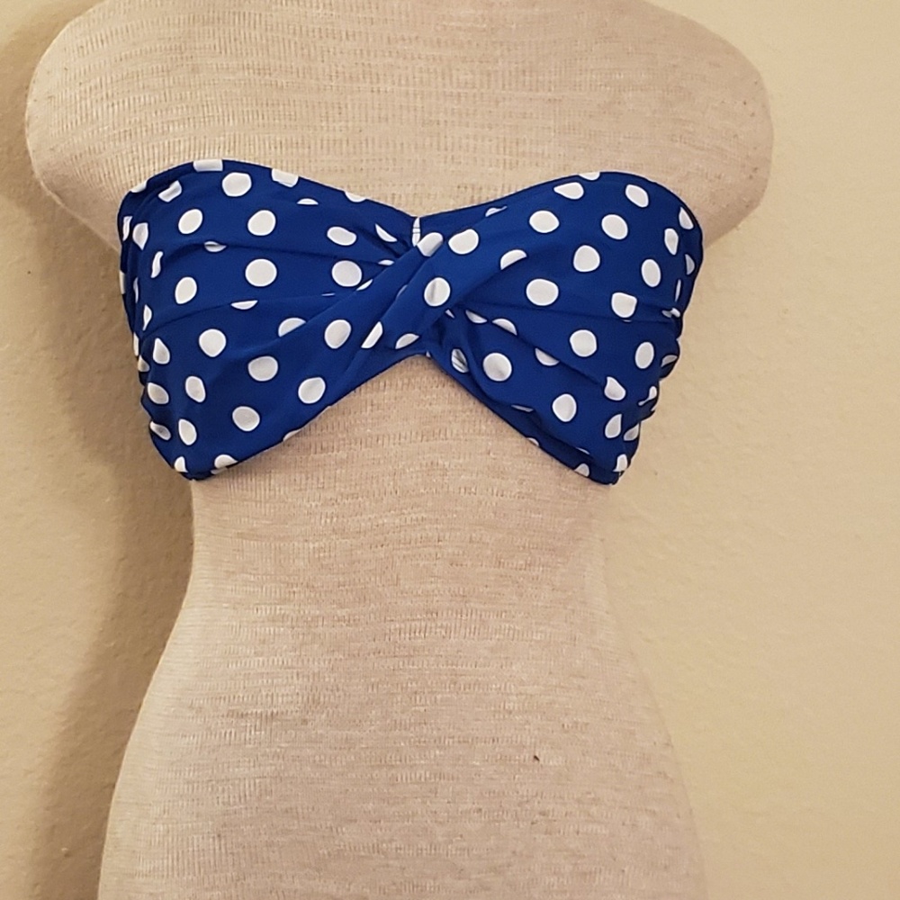 Mossimo blue white polka dot bikini top L